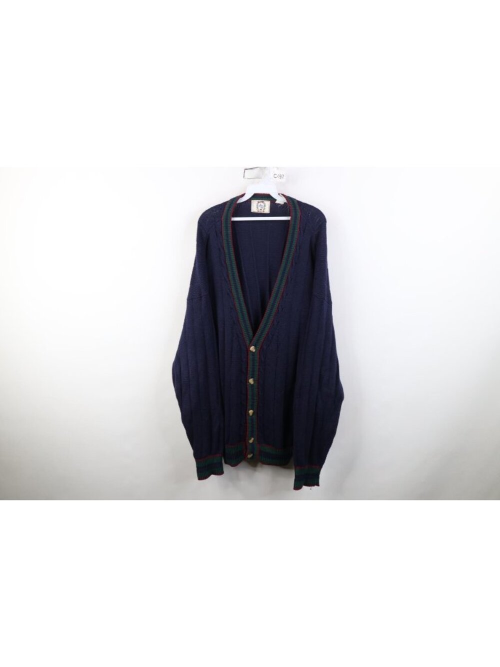 Vintage 90s Streetwear Mens XL Faded Striped Ribbed Cable Knit Cardigan Sweater